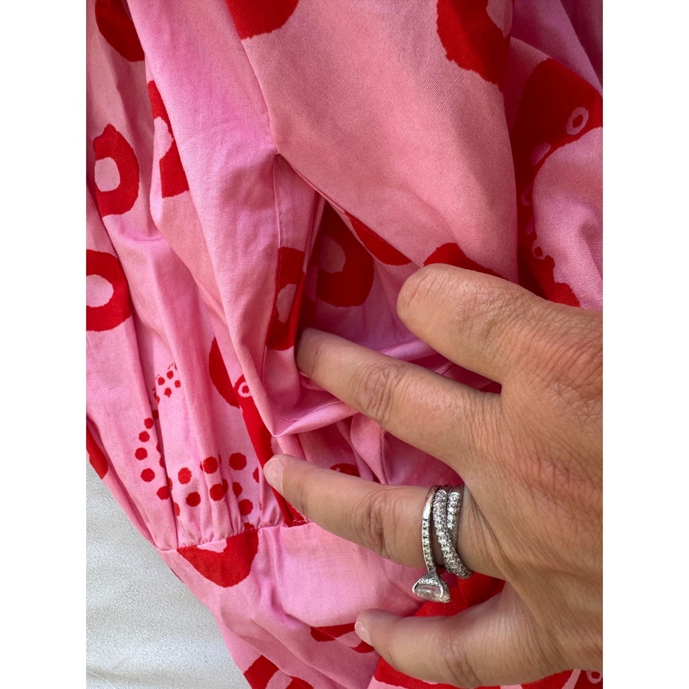 Maude Vivante Pink Red Octopus Molly Cotton Tiered Mini Dress XL‎ Fit Flare Puff - Picture 8 of 10
